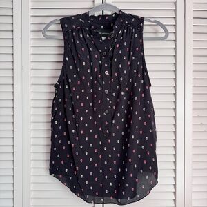 Zadig & Voltaire Silk Scull Print Sleeveless Blouse Top Washed Black Size Small